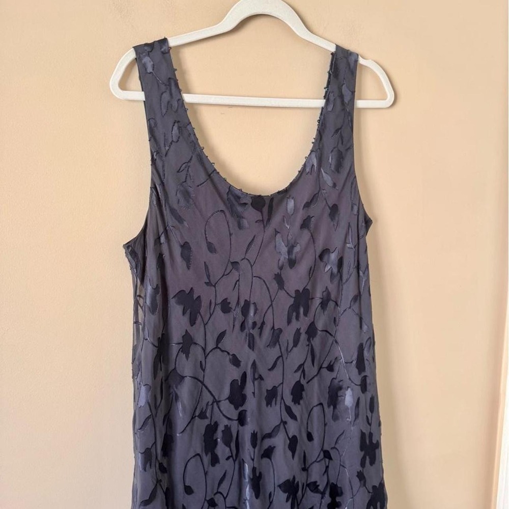 Vintage 90s Y2K 100% Silk Navy Blue Tiered Maxi Dress Burnout Plus Size Large XL - Picture 2 of 8